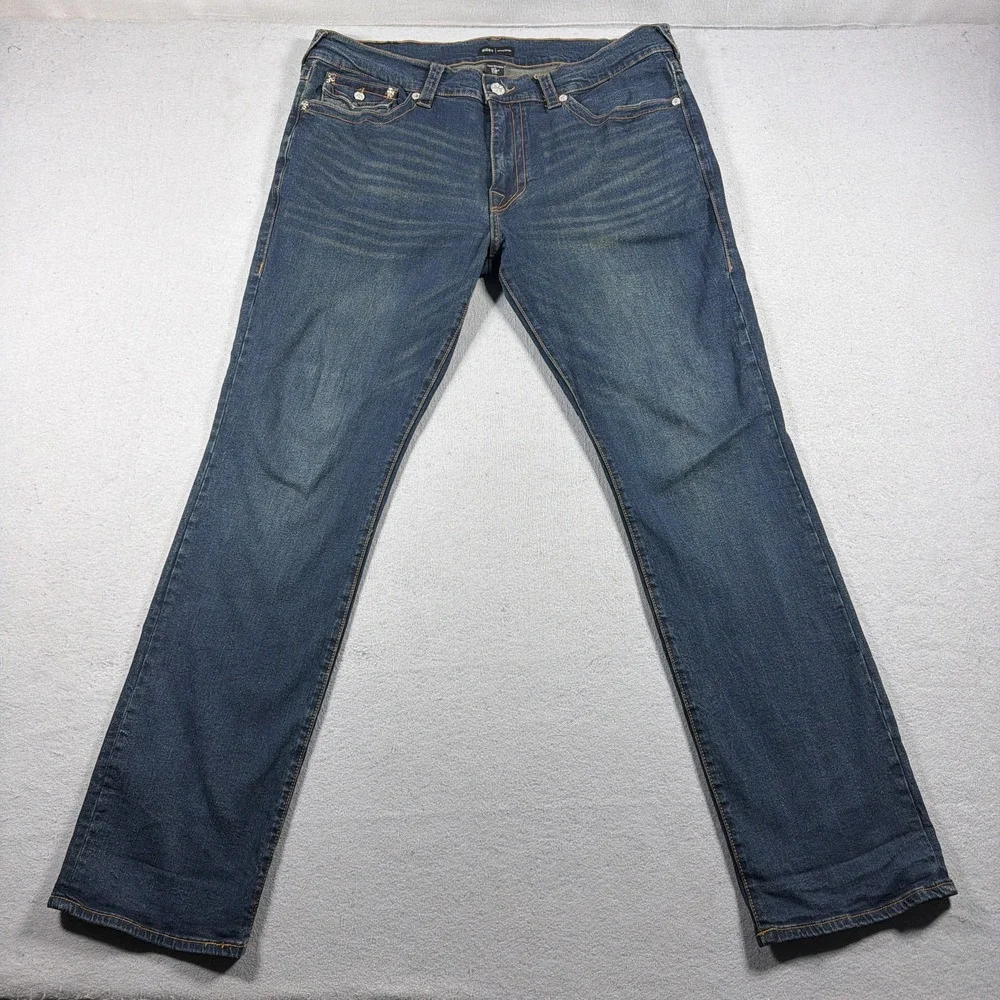 True Religion Ricky Jeans Mens 38 Blue Medium Relaxed Straight Flap Pocket Denim